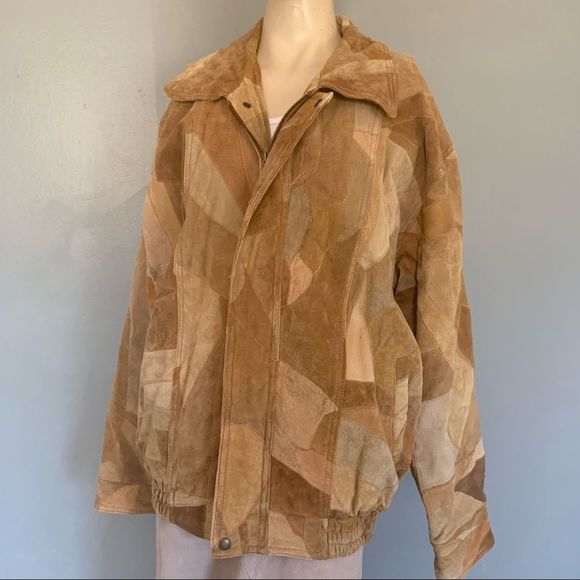 Vintage Jackets & Blazers - Vintage 80s/90s Patchwork Bomber Suede Leather Jacket